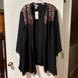 Catherines Black Kimono with Vibrant Embroidery